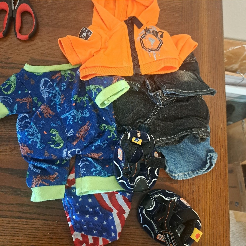 Build-A-Bear Workshop Clothes Lot Dinosaur Sleeper Hoodie Denim Skechers Shoes